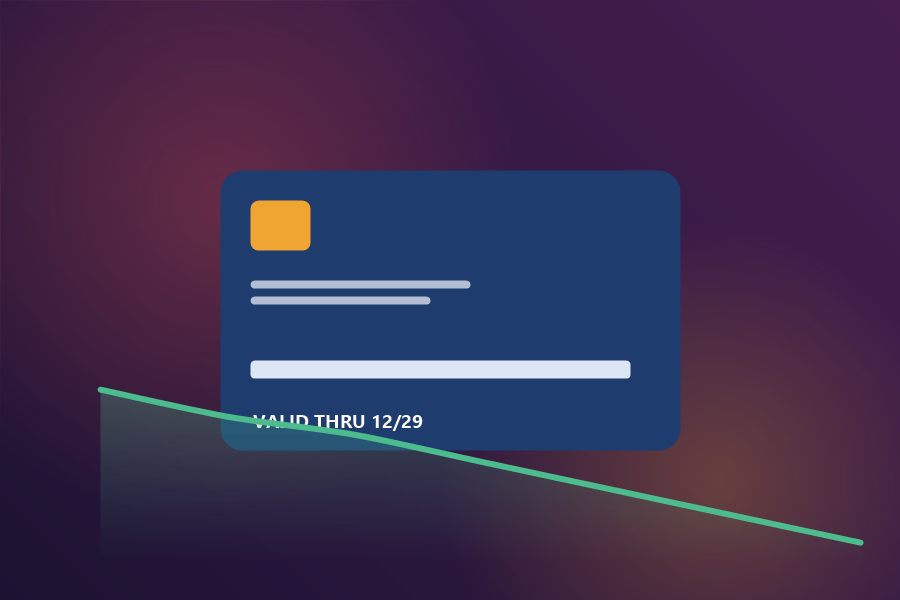 Credit card and downward debt curve illustration