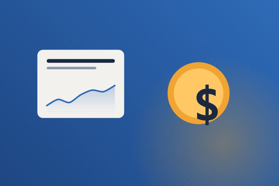 Stylized cover with finance card and growth chart